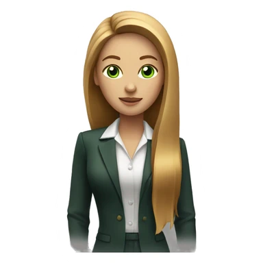 executive woman, long straight golden brown hair, green eyes, heart shaped face sticker