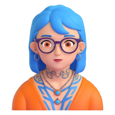 character with blue hair, glasses, and visible tattoos sticker