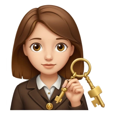 Brown haired girl holding a key sticker