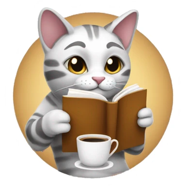 cat holding a cup of coffee and reading a book sticker