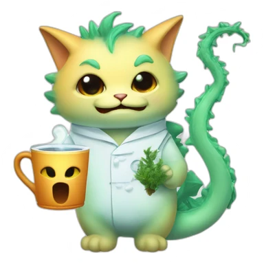 Cat dragon ghost -scientist-with cup tea and tree sticker