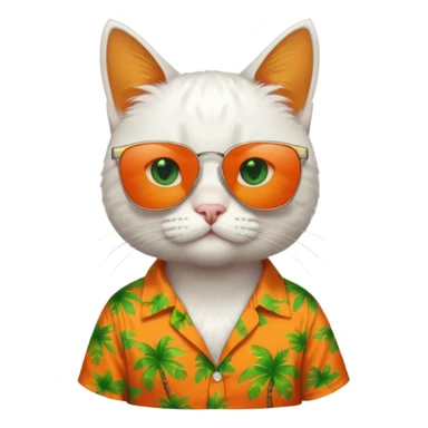white Cat – relaxed with sunglasses and orange aloha shirt sticker