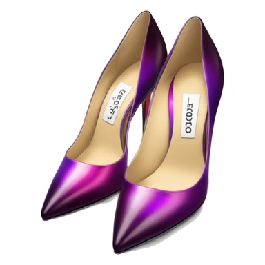 Real isolated top view of a pair of metallic magenta to dark purple ombre Jimmy Choo stiletto high heel shoes.  sticker