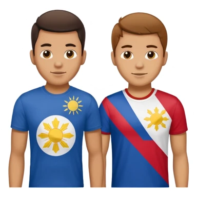 2 male Best buds , one in showing Philipines flag tshirt, one is showing Spanish flag in tshirt sticker