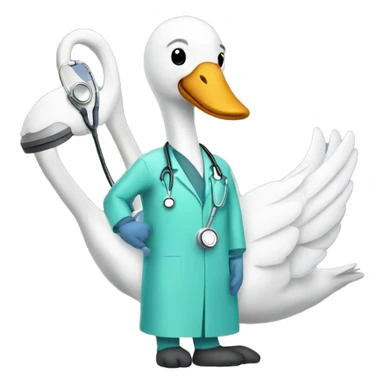 a swan with a surgeon costume and a stethoscope sticker