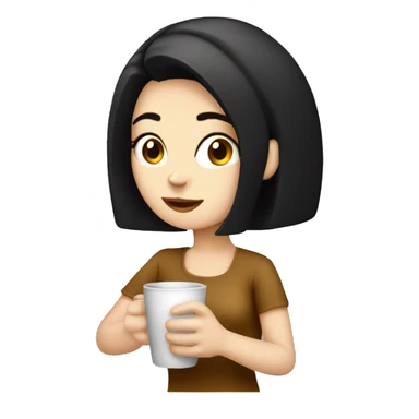 Pale girl with black hair drinking hot coffee  sticker