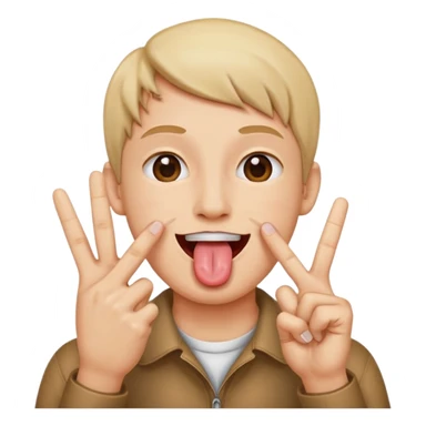 Peace sign with hands in front of mouth with tongue sticking out  sticker