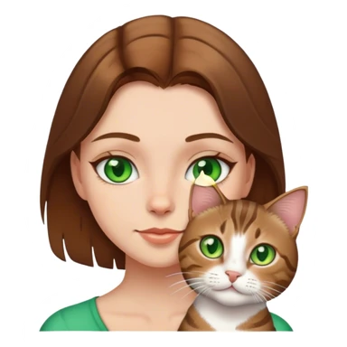 white girl with brown hair green eyes with a tabby cat sticker