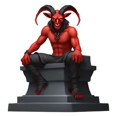 Evil Goatman male Devil sinister with red tipped horns standing with goat hind legs on pyramidal pillar  aura of darkness he is commanding sinister evil power sticker