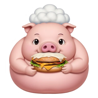 fat obese pig eating burger with fart cloud surrounding around it sticker