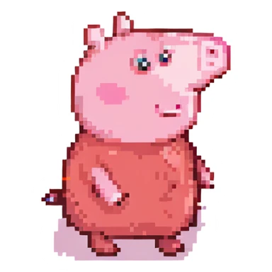 Peppa Pig, pixel art style, standing and smiling, minimal details, classic pink and red colors sticker
