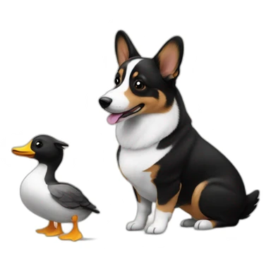 black corgi with ducks sticker