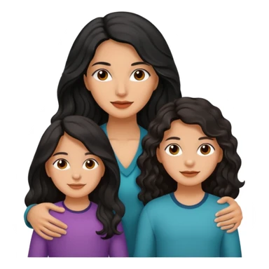 Beautiful mom ,black black hair,wavy hair，long hair,brown eyes,hispanic with 2 daughters and son  sticker