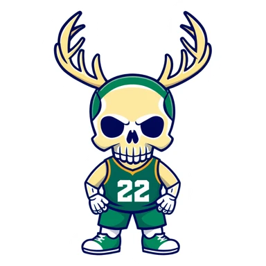 cool skull in Milwaukee Bucks basketball team colors (dark green, cream, and blue) sticker