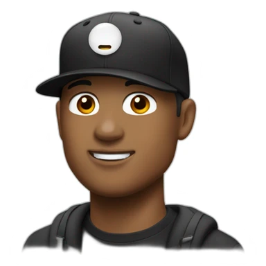 Wearing black cap and airpods sticker