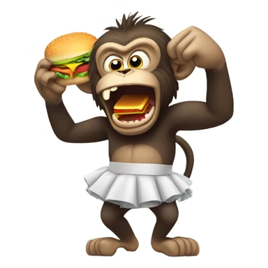 Mad monkey wearing a tutu and eating a burger sticker