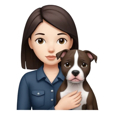 a girl holding a black and white pitbull sticker