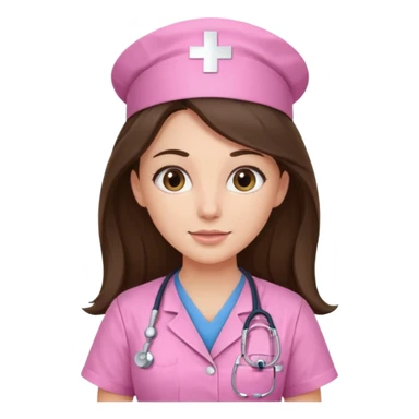 pretty brunette nurse with long hair in pink scrubs sticker