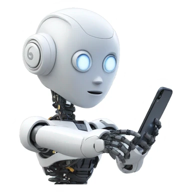 a humanoid robot looking at his iphone sticker