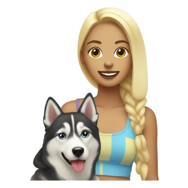 blonde girl at beach with Husky  sticker