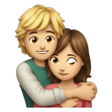 A healthy boy with long hair hugging beautiful girl with short hair  sticker