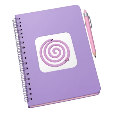 pastel purple spiral-bound notebook labeled 'schedule' in white, with a soft pink pencil resting on it, iOS emoji style sticker