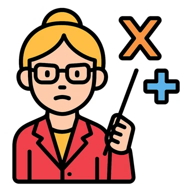 strict and fair senior category math teacher, blonde woman with glasses sticker