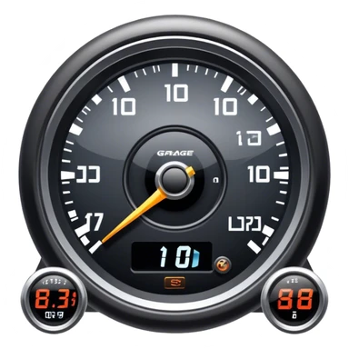 An icon showing a racing game interface, inspired by Grand Turismo. The design features a garage with a selection of high-performance cars, along with race track visuals in the background. Speedometer, lap timer, and other HUD elements add to the excitement. Transparent background sticker