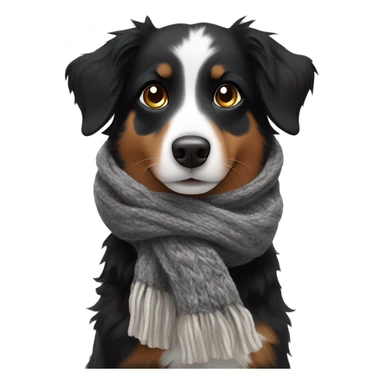 Small black australian shepherd dog wearing a knit scarf sticker