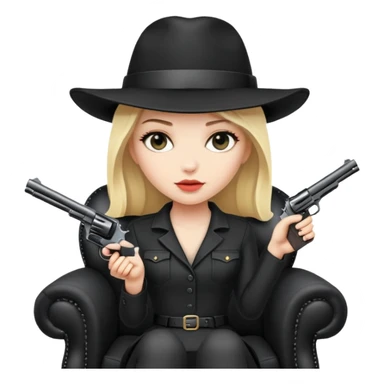 Mafia blondes woman in hat , gun , armchair , black sticker