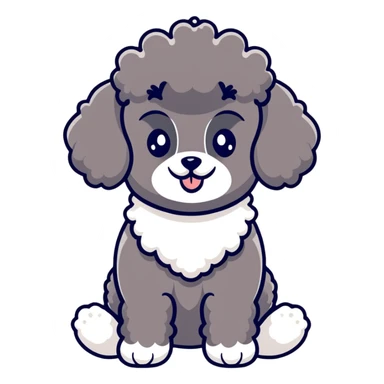 cute black french poodle with classic poodle pompoms sticker