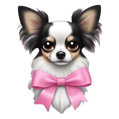black and white long haired chihuahua with a cute pink bow sticker