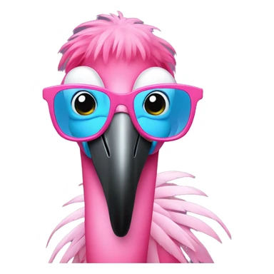 Blue flamingo with pink hair wearing pink glasses sticker