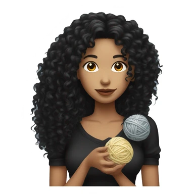 woman with long black curly hair holding a ball of yarn wearing black clothes sticker