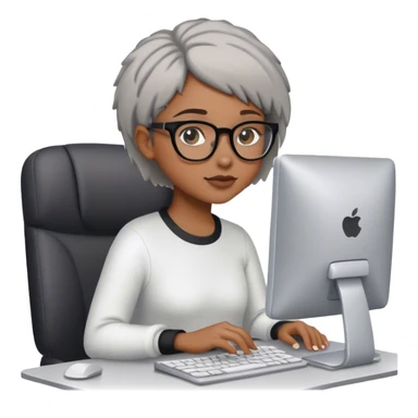 Light skinned Black girl with glasses short natural gray haircut working on computer sticker