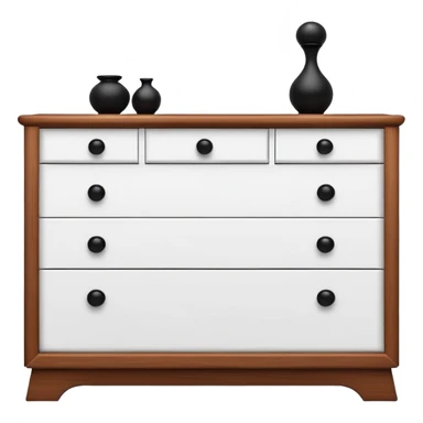 sleek white dresser with black knobs, minimalist charm sticker