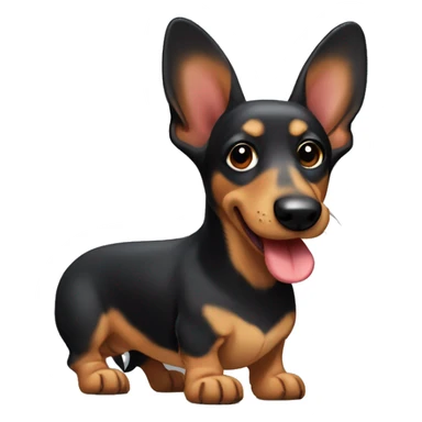 mixed breed dachshund german shepherd dog with black tan and red hair floppy ears and a long tongue  sticker