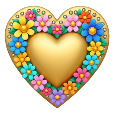 a golden heart studded with flowers sticker