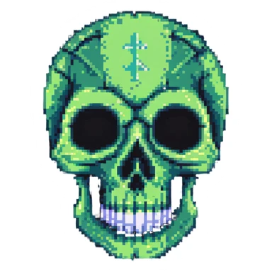 A pixelated skull with X eyes sticker