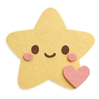 Cute pastel yellow star with a tiny pastel heart, no limbs, full body, transparent background, kawaii paper craft style. sticker