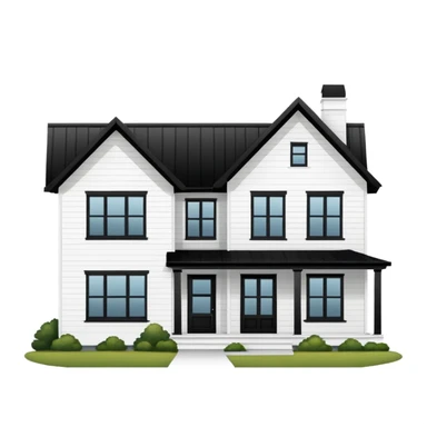 modern farmhouse with white siding, black roof and black trim, exterior view sticker