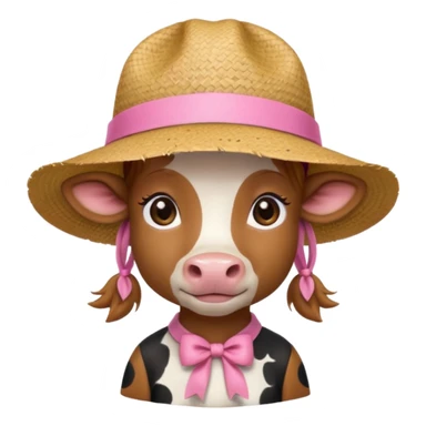 Girl cow with small pink ribbon and a cute straw hat sticker