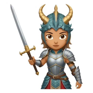 Fierce Latina in armor with a sword after a battle cutting off the head of a dragon sticker