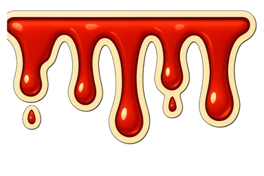 Reduce the blood drip lengths by 70% so they hang much less low, keeping the drips at different lengths. Make the image three times longer horizontally with the same vertical height. Maintain the retro sticker style with a transparent background. sticker