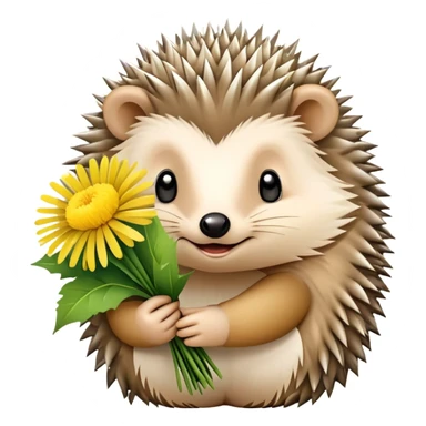 hedgehog holding a bouquet of dandelion flowers sticker