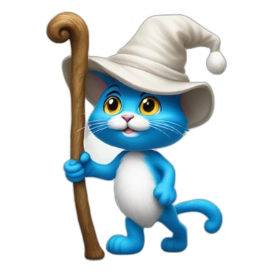 smurf cat with white hat walking on the stick sticker