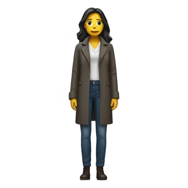 Woman in coat pant without face sticker