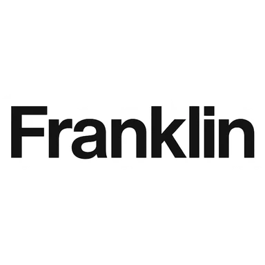 word mark of 'Franklin' with only the first letter capitalized, Helvetica-style startup font, minimalist, pure black sticker