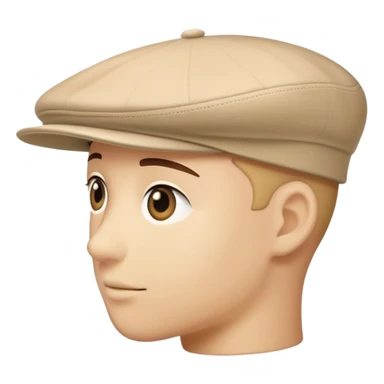 A beige Kangol flat cap from side view, isolated object, iOS emoji style, no human, light tan color sticker