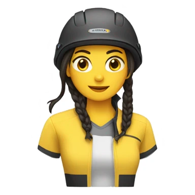face emoji of a woman with long dark hair in two plaits wearing a yellow bike helmet sticker